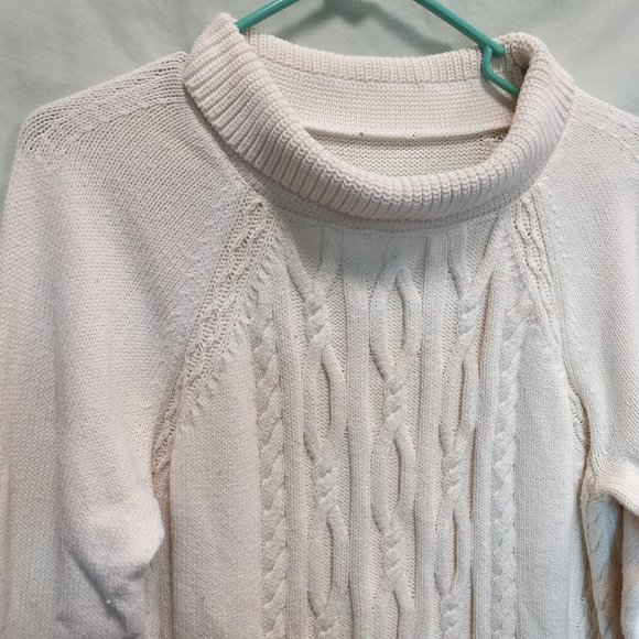 A.N.A. Cream Color Cable/Diamond Knit Long Tunic Length Cowl Neck Sweater 1X - Picture 8 of 9